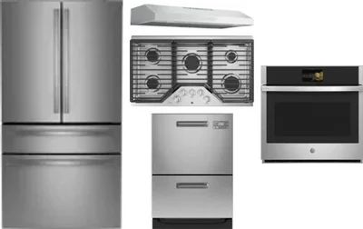 5 Piece Package Includes Refrigerator, Cooktop, Wall Oven, Hood And Dishwasher